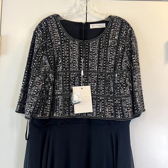 Mac Duggal 9180 Beaded Cape Gown Midnight Blue Formal Dress Size 18 NWT - Picture 3 of 6